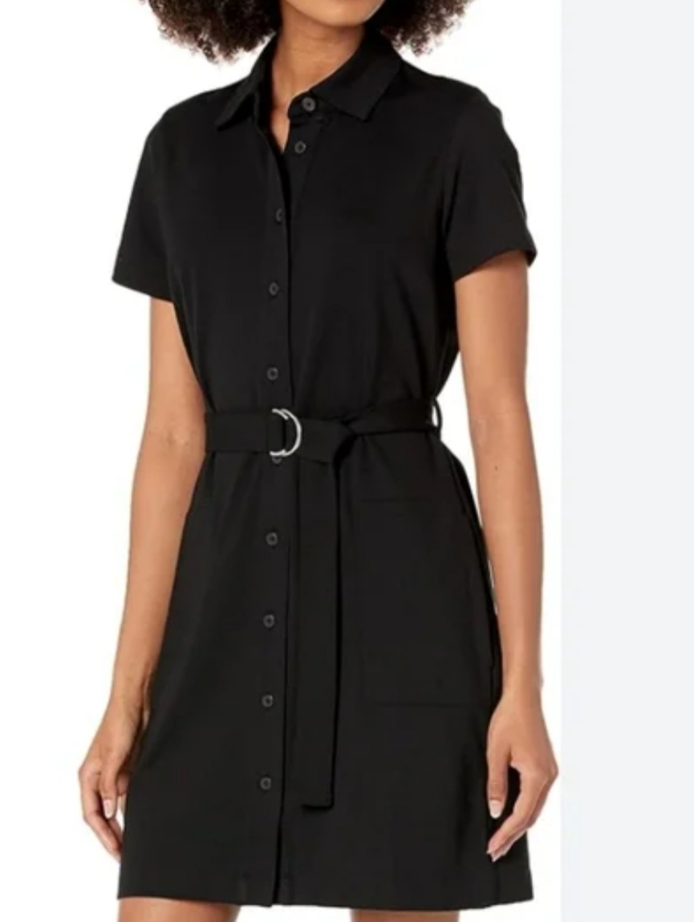 Club Monaco Ponte Knit Black Button Belted Up Shirt Dress